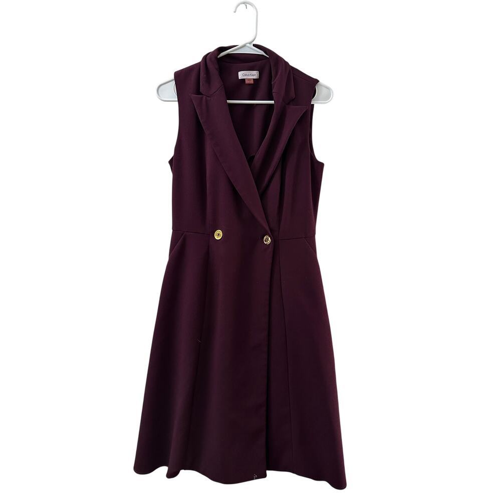 CALVIN KLEIN Sleeveless Blazer Dress Purple Stretch SIZE PETITE 6 SMALL Career